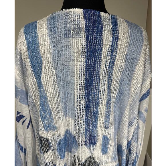 Jess & Jane Windmill Boucle Mesh Tunic Top with Burn-Out Lining Blue Sz 2X Artsy - Picture 7 of 11